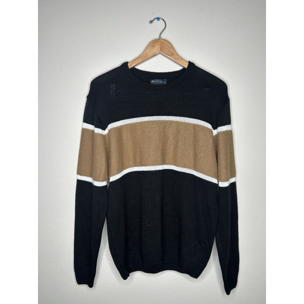 Asos Design Mens Size Medium Colorblock Tan Black Crewneck Pullover Sweater